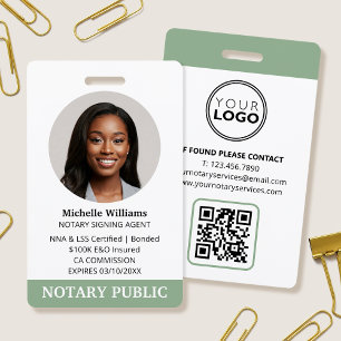 Notary Public Loan Signing Agent ID Photo Green Badge