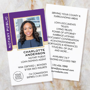 Notary Public Loan Signing Agent ID Purple Gold Business Card