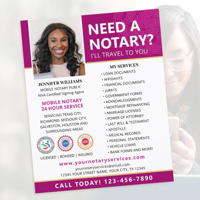 Notary Public Loan Signing Agent Magenta Pink Flyer (Creator Uploaded)