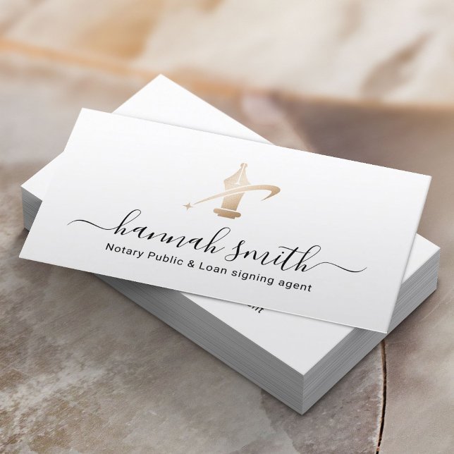 Notary Public Loan Signing Agent Modern Gold Nib Business Card (Creator Uploaded)