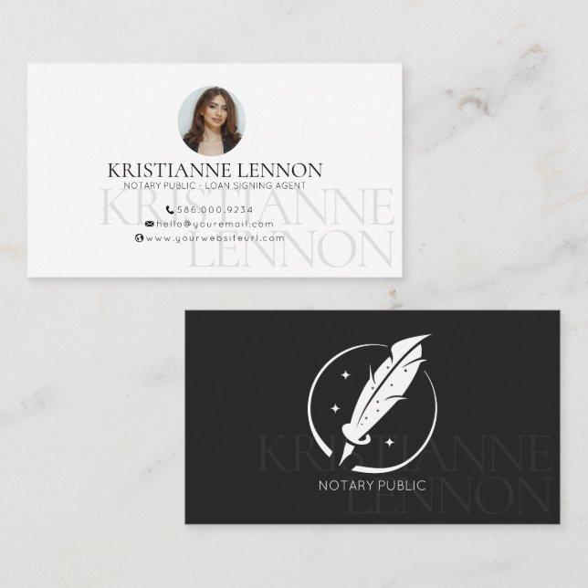 Notary Public -Loan Signing Agent - Modern, Photo  Business Card (Front/Back)