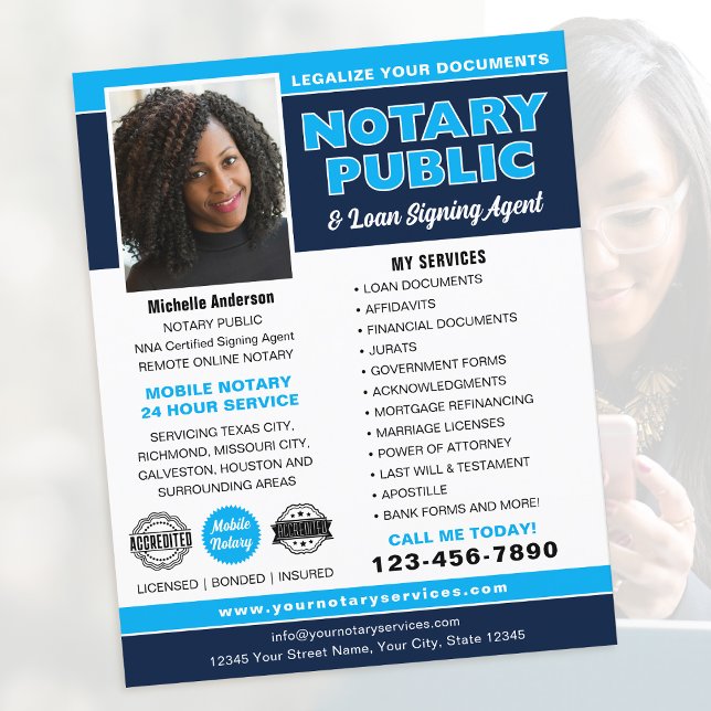 Notary Public Loan Signing Agent Navy Editable Flyer (Creator Uploaded)