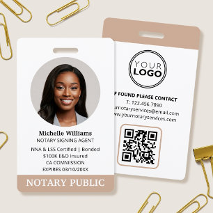 Notary Public Loan Signing Agent Photo ID Beige Badge