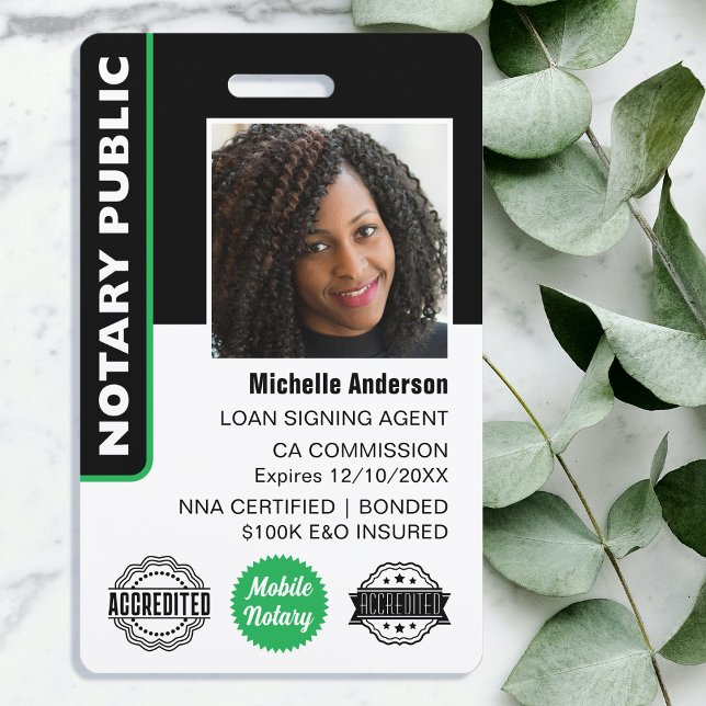 Notary Public Loan Signing Agent Photo ID Green ID Badge (Creator Uploaded)