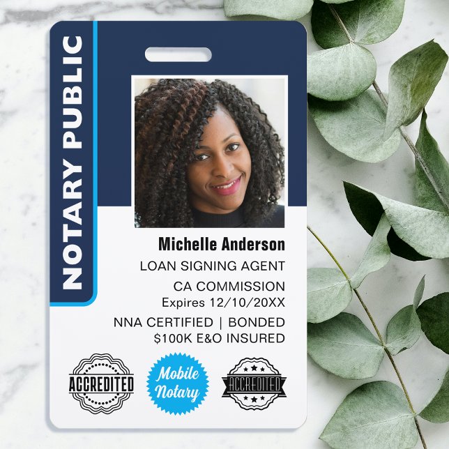 Notary Public Loan Signing Agent Photo ID Navy ID Badge (Creator Uploaded)