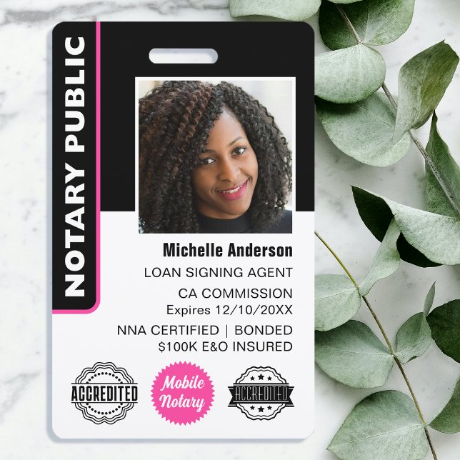 Notary Public Loan Signing Agent Photo ID Pink Badge (Creator Uploaded)