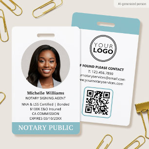 Notary Public Loan Signing Agent Photo Turquoise ID Badge