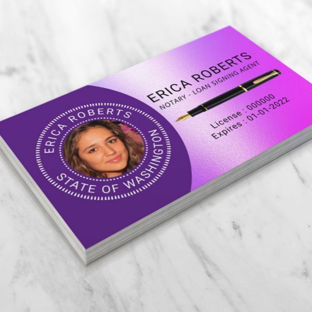 Notary Public Loan Signing Agent Purple Photo Business Card (Creator Uploaded)