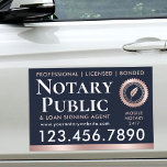 Notary Public Loan Signing Agent Rose Gold Blue Car Magnet<br><div class="desc">Promote your business on trips and during events with this elegant 'Notary Public & Loan Signing Agent' car magnet. A stylish template personalised with your service information, telephone number, website and availability. This design features a quill feather writing pen inside a seal shaped symbol, but you can replace this with...</div>