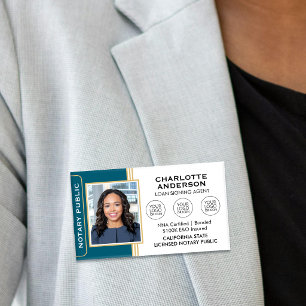 Notary Public Magnetic Name Tag Custom Photo Teal
