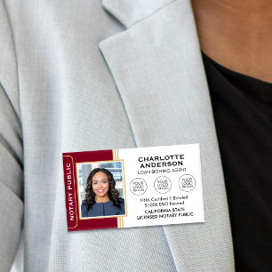 Notary Public Magnetic Name Tag Photo Burgundy