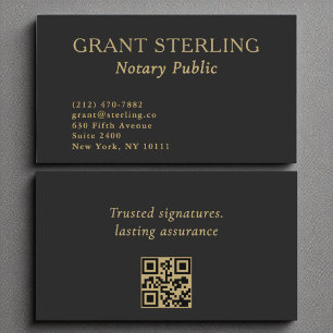 Notary Public Minimalist Black Gold QR Code  Business Card