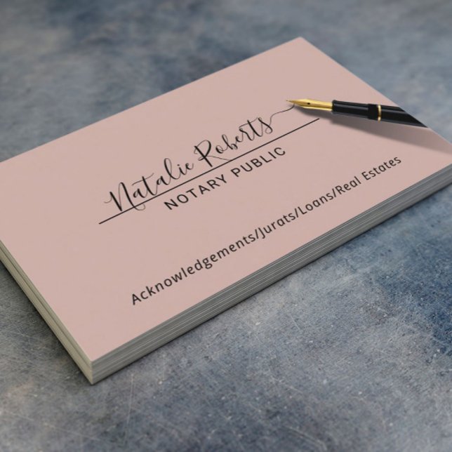 Notary Public Minimalist Script Dusty Rose Business Card (Creator Uploaded)