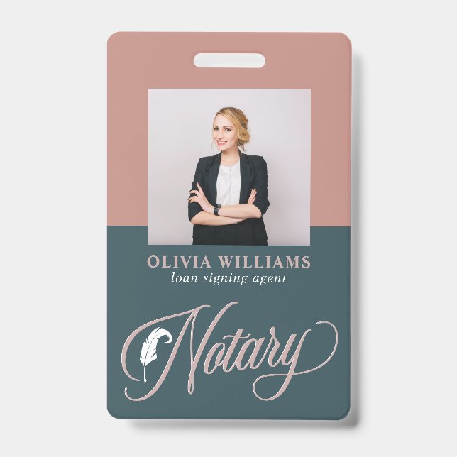 Notary Public Navy & Blush Pink ID Badge (Front)