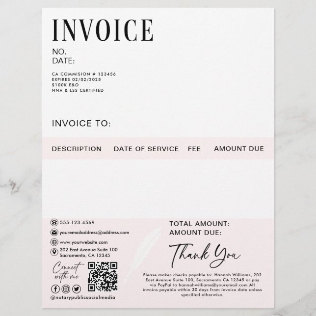 Notary Public Personalised Invoice  Custom Letterhead (Front)