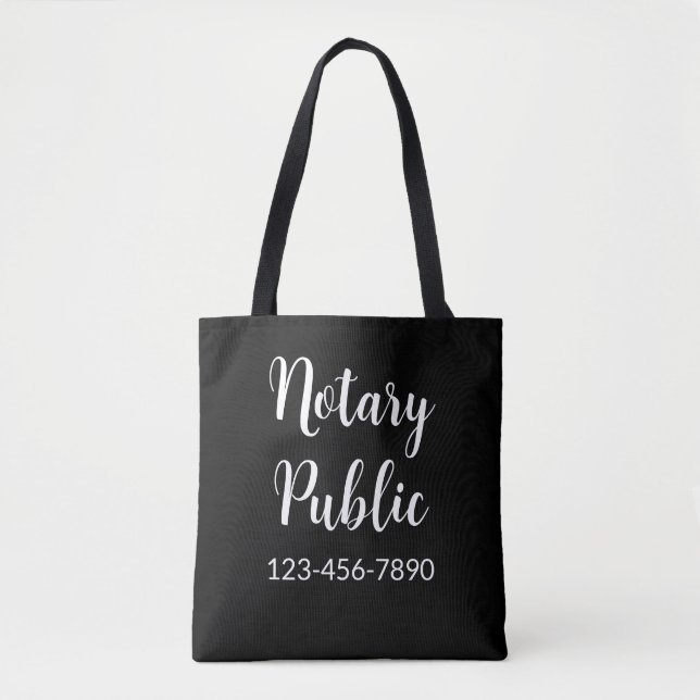 Notary Public Phone Number Black Tote Bag (Front)