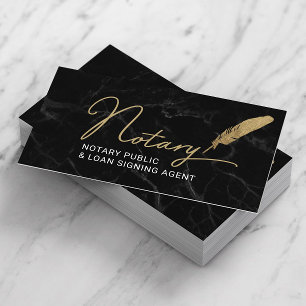 Notary Public Signing Agent Gold Quill Pen Marble Business Card