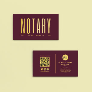 Notary Public Signing Agent Logo Burgundy & Gold Business Card