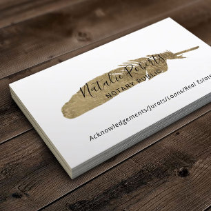 Notary Public Signing Agent Minimalist Gold Quill Business Card
