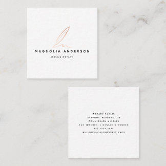 Notary Public Signing Agent Rose Gold Foil Quill B Square Business Card