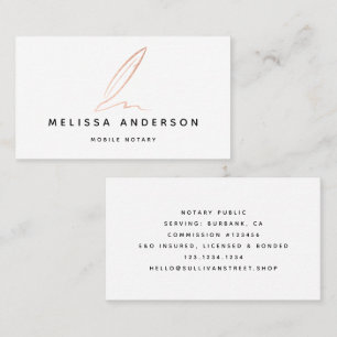Notary Public Signing Agent Rose Gold Foil Quill Business Card