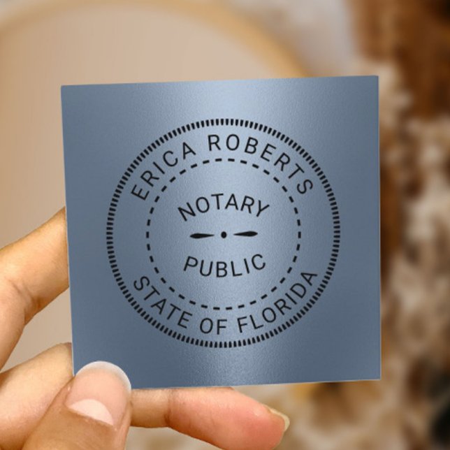 Notary Public Stamp Modern Dusty Blue Metallic Square Business Card (Creator Uploaded)