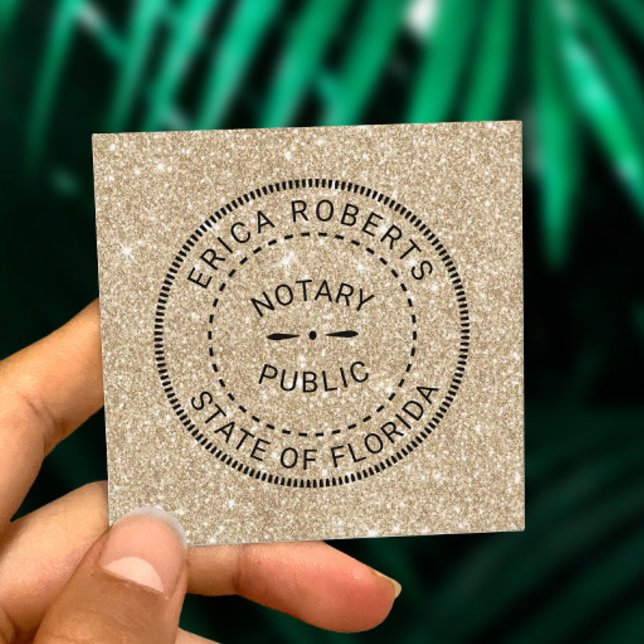 Notary Public Stamp Modern Gold Glitter Square Business Card (Creator Uploaded)
