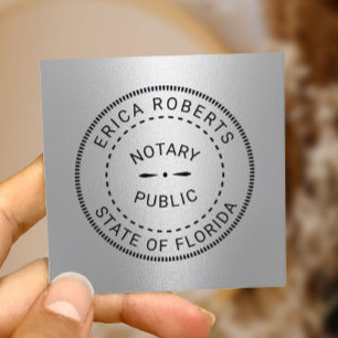 Notary Public Stamp Modern Silver Metallic Square Business Card