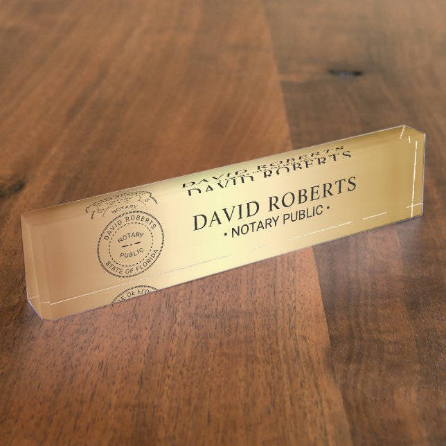 Notary Public Stamp Professional Gold Background Nameplate (Side)