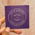 Notary Public Stamp Vintage Purple Square Business Card<br><div class="desc">Notary Public Stamp Vintage Purple Business Cards.</div>