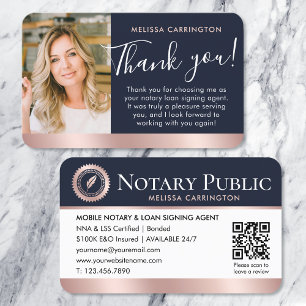 Notary Public Thank You Note Dark Blue Rose Gold Business Card