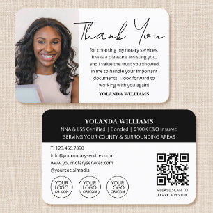 Notary Public Thank You Note Photo QR Code Black Business Card