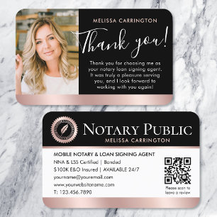 Notary Public Thank You Note Pink Rose Gold Black Business Card