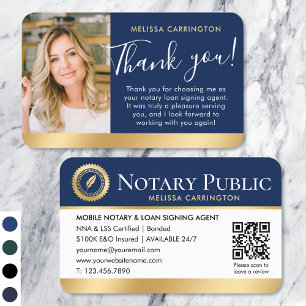 Notary Public Thank You Photo  Navy Dark Blue Gold Business Card