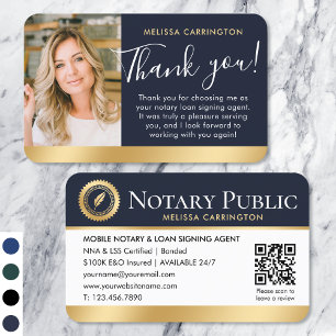 Notary Public Thank You Photo QR Co Dark Blue Gold Business Card