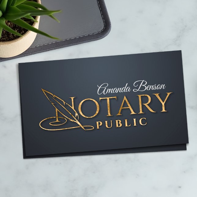 Notary Public Typography quill pen Business Card (Creator Uploaded)