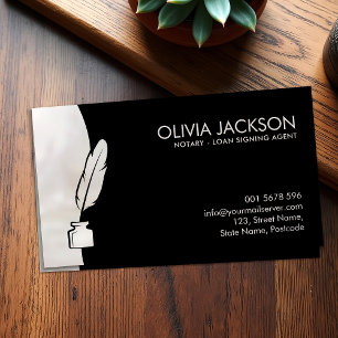 Notary quill pen ink black and pearl business card