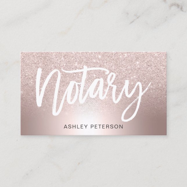 Notary Rose gold glitter ombre metallic foil Business Card (Front)