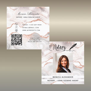 Notary rose gold photo QR code loan signing agent Square Business Card