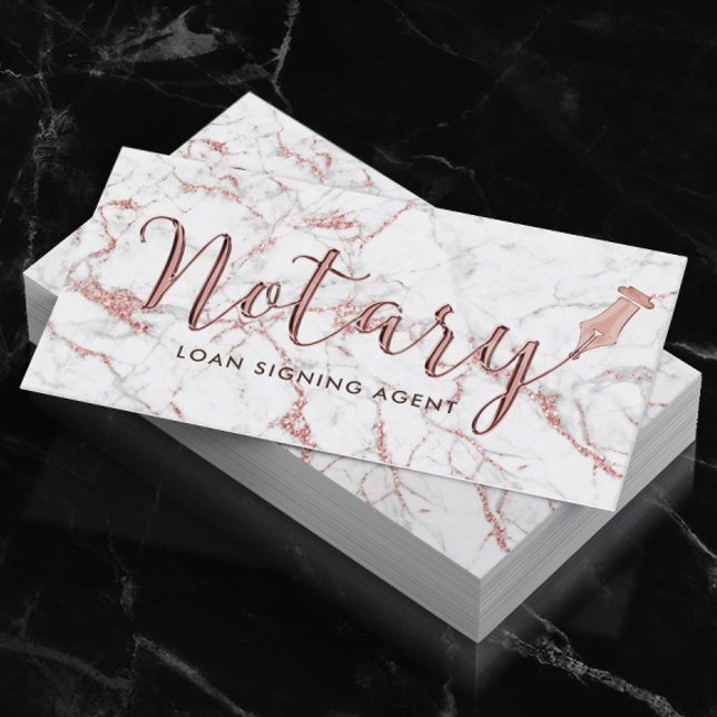 Notary Rose Gold Typography Modern Marble Business Card (Creator Uploaded)