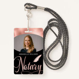 Notary Rose Gold Typography Photo ID Badge