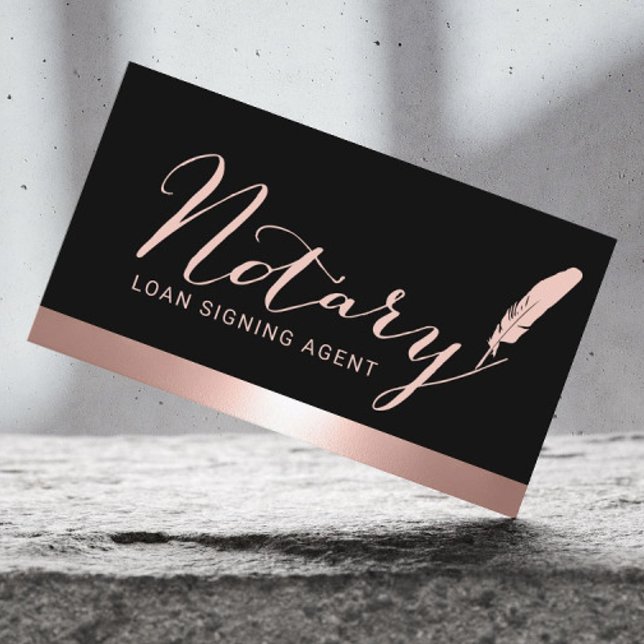 Notary Script Loan Signing Agent Rose Gold Border Business Card (Creator Uploaded)