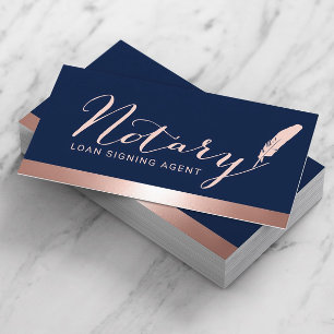 Notary Script Loan Signing Agent Rose Gold & Navy Business Card