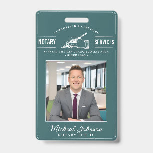 Notary Services Vintage Professional Teal Custom  ID Badge
