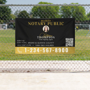 Notary Signing Agent Black Gold Photo QR Code Banner