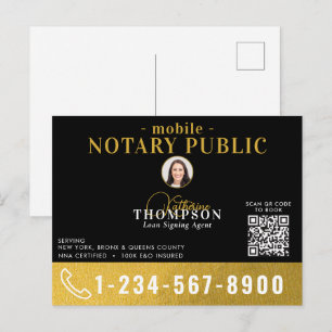 Notary Signing Agent Black Gold Photo QR Code Postcard