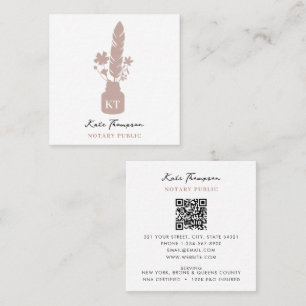 Notary Signing Agent Calligraphy Pink Floral Quill Square Business Card