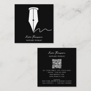 Notary Signing Agent Calligraphy QR Code Black Square Business Card