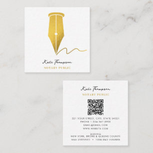 Notary Signing Agent Calligraphy QR Code Gold Square Business Card