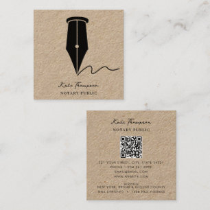 Notary Signing Agent Calligraphy QR Code Kraft Square Business Card